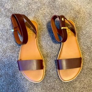 Franco Sarto Kimbra Open Toe Sandals in Dark Brown